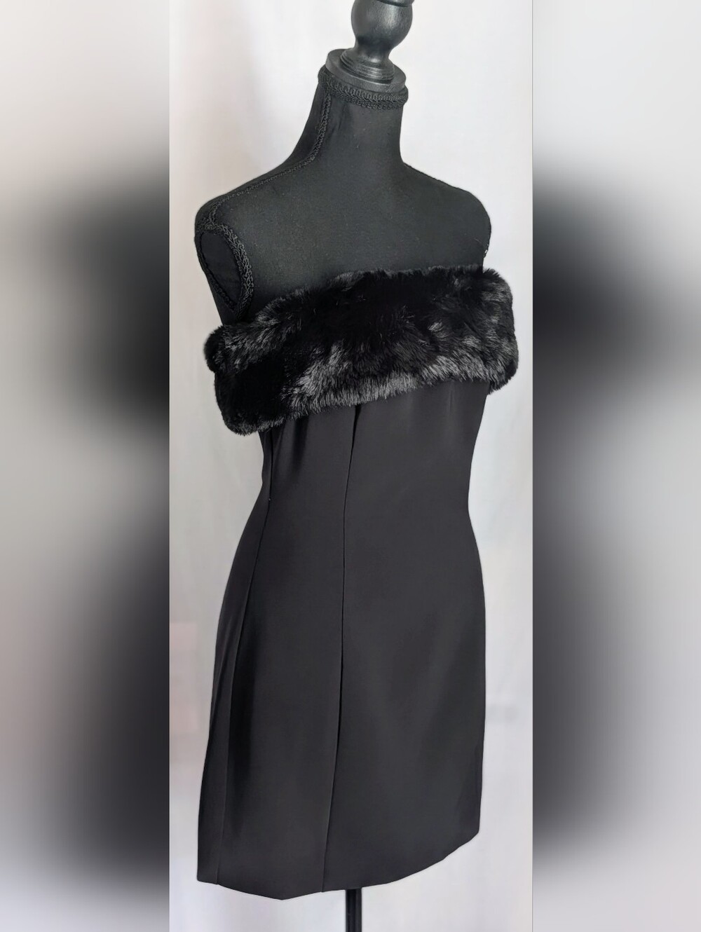 ASTR The Label Amya Strapless Faux Fur Mini Dress Black NWT S